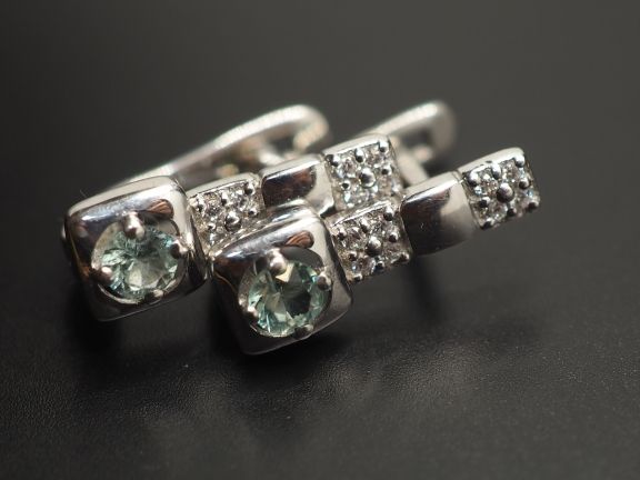 Серьги из серебра с натуральными бериллами - 76