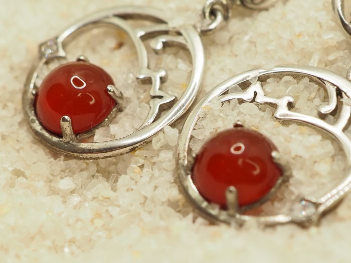 Серьги серебро 925 с камнем сердоликом-472